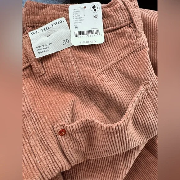 Free People We The Free Good Luck Mid-Rise Corduroy Barrel Jeans in Brown NWT - Picture 7 of 9